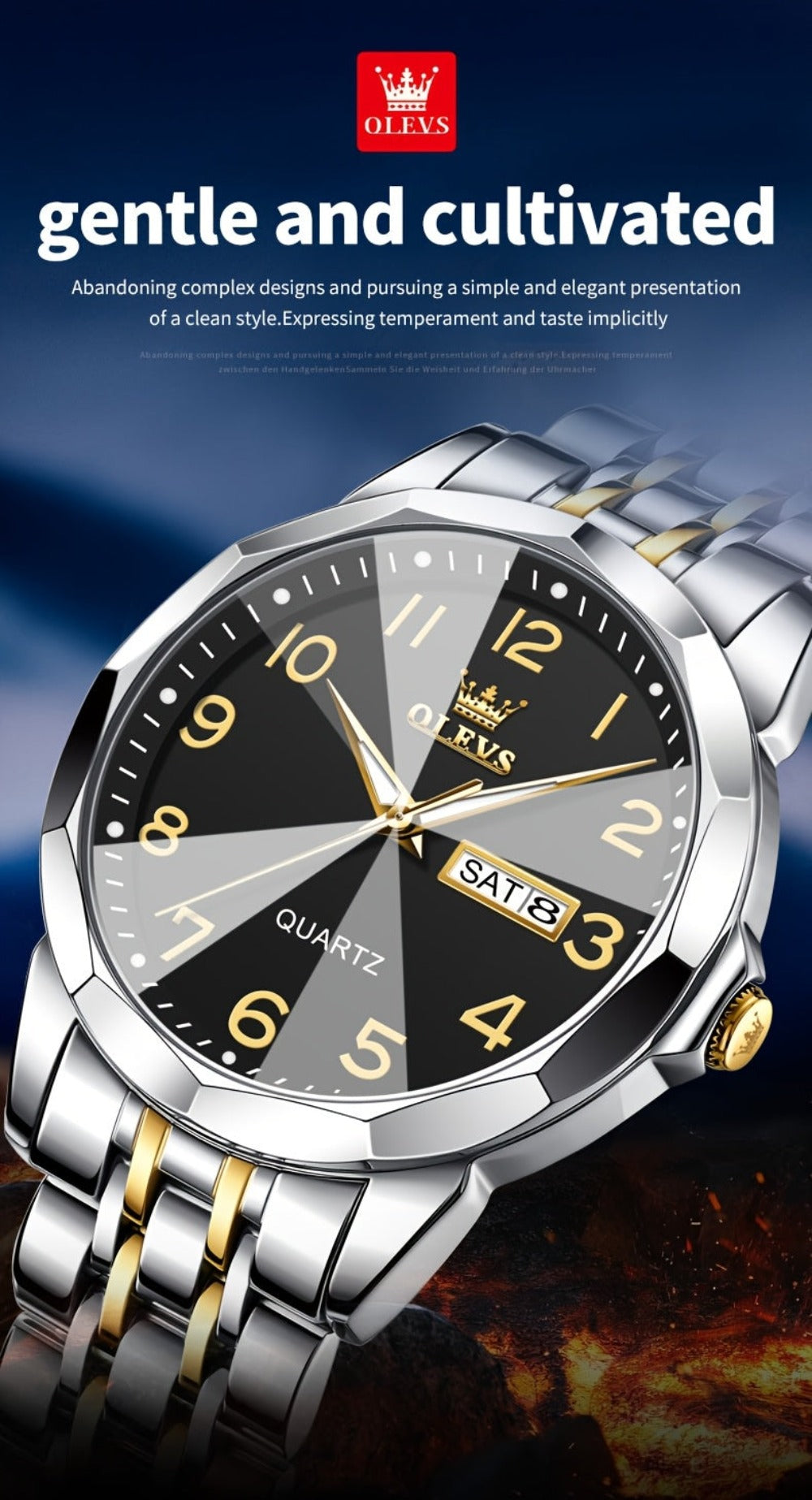 Reloj Luminoso OLEVS para Hombres con Fecha - Reloj de Vestir Analógico/Digital, Manecillas Luminosas e Indicador de Fecha, Reloj de Acero Inoxidable Minimalista para Negocios y Atuendos Informales - Esfera Azul/Negra/Blanca, Regalo Ideal de Navidad para