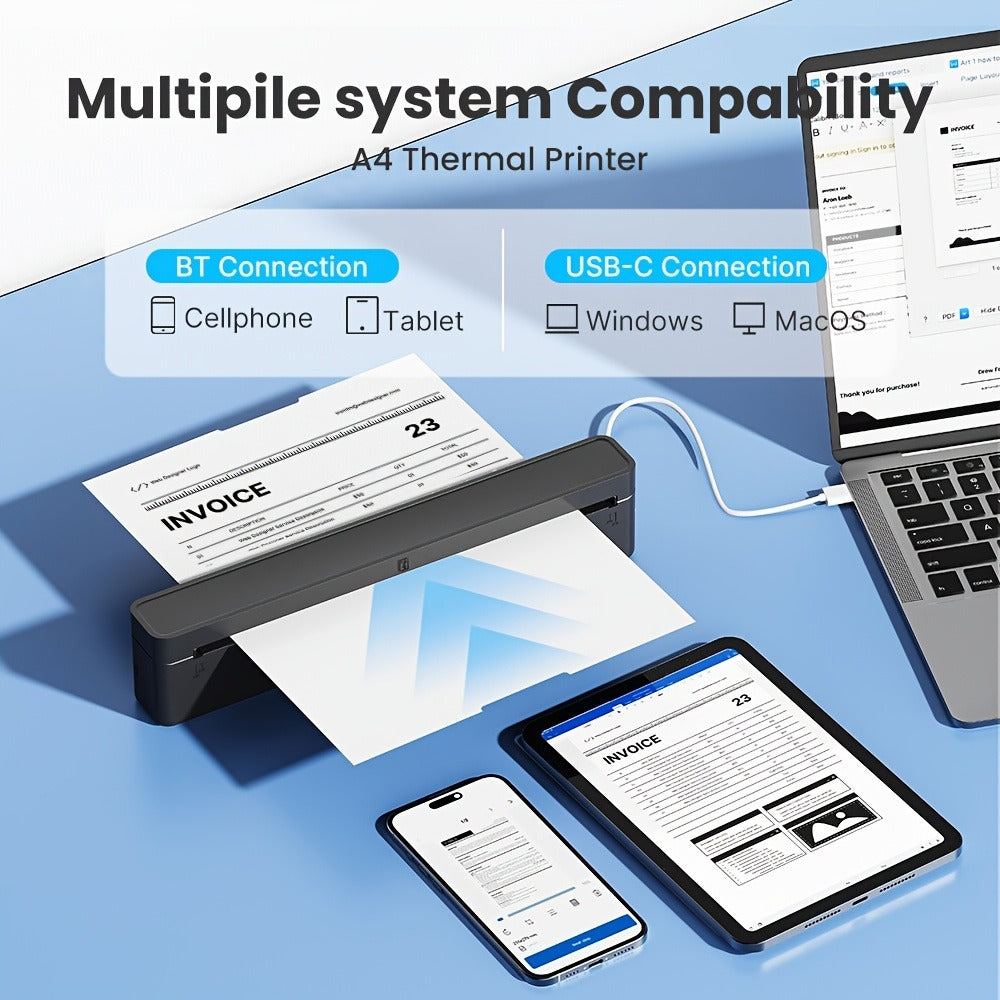 Impresora Térmica Portátil A10 Mejorada, Impresora Térmica Sin Tinta Compatible con Tamaño Carta US y A4, para Negocios/Oficina/Hogar, Compatible con Teléfono, Tablet y Laptop, Viene con 10 Hojas de Papel Térmico