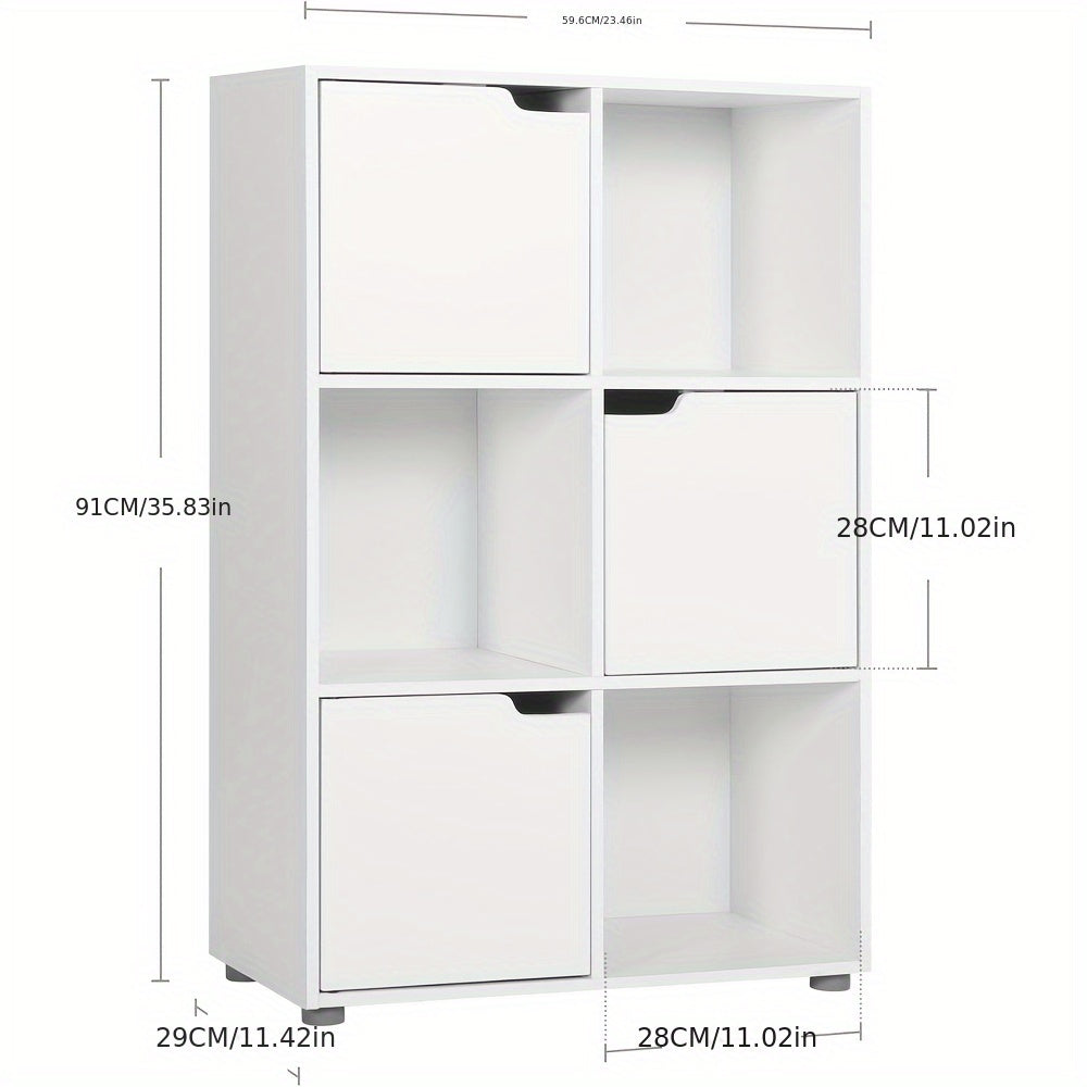 1 estantería, estantería vertical, almacenamiento para oficina en casa, archivador, 3 puertas, 6 compartimentos, estantería de estudio, 59.6X91X29Cm