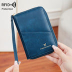 Portapassaporte RFID con cremallera y correa de muñeca, bolsa de almacenamiento multifuncional portátil para viajes, pasaporte y documentos, tarjetero
