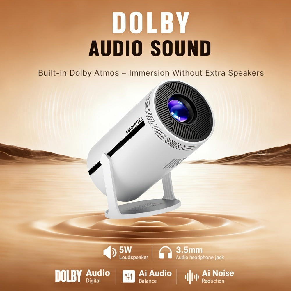 Proyector inteligente 4K Full HD, proyector sin varillas con WiFi y Bluetooth, compatible con 1080P, rotación de 180 grados, altavoces integrados, apto para iPhone/Android 11.0/sistema, compatible con Netflix y YouTube