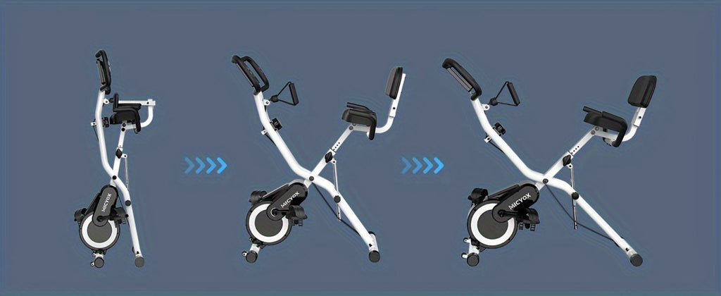 Bicicleta estática plegable de interior Micyox MX711 con asiento extragrande, 16 niveles de resistencia, pantalla, sensor de frecuencia cardíaca, equipo de fitness que ahorra espacio