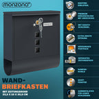 Buzón MONZANA® con Cerradura Cruzada, Cilindro de Cobre, Tapa Giratoria, 31x10x34 cm, Ventana de Visualización, Placa de Identificación, Compartimento para Periódicos, Fácil Instalación, Acero Aleado, 2 Llaves, Caja de Correo