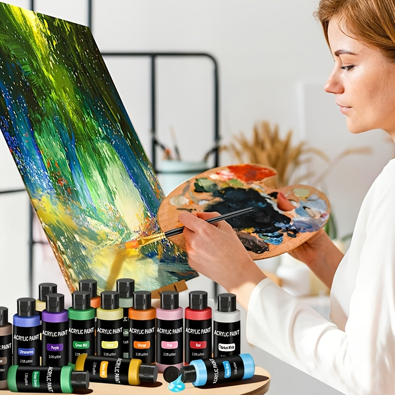 Set de Pinturas Acrílicas de 12/24/36 Colores, 60ml/2.03oz de Pinturas Acrílicas, Set de Pinturas Multifuncional para Manualidades Artísticas, Pintura al Óleo Pintura a Mano Creativa, Adecuado para Pintura al Óleo, Pinturas Acrílicas de Color Puro de Alta