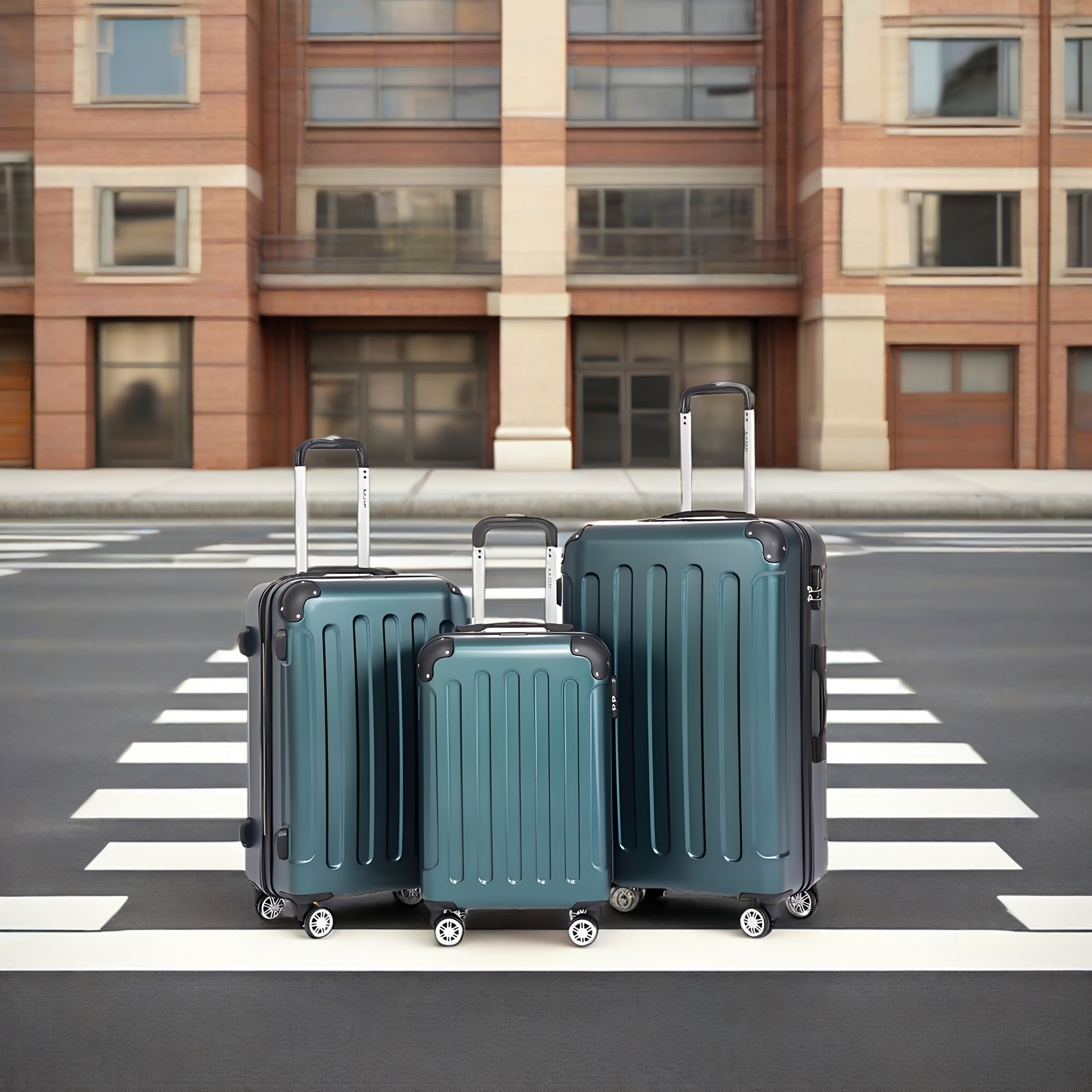 Un conjunto de tres maletas, incluyendo una maleta de mano de 20 pulgadas para viajes, con cerradura de contraseña y ruedas giratorias de 360 grados, que consta de tamaños mediano, grande y extra-grande