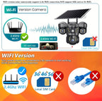 Cámara solar con WiFi V380 PRO de 3 lentes, 1080P, resistente al agua, HD, para exteriores, CCTV, visión nocturna, audio bidireccional, cámara de red con seguimiento de movimiento, cámara PTZ, seguimiento automático, alarma y visión nocturna en color, rot
