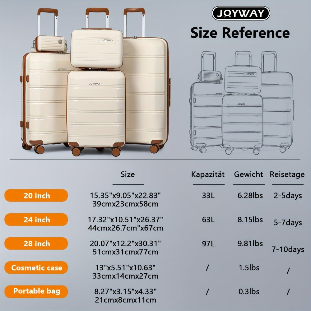 Juego de equipaje de viaje Joyway, 20 pulgadas, 24 pulgadas, 28 pulgadas, juego de equipaje de mano, con ruedas giratorias, bolsa de viaje y neceser