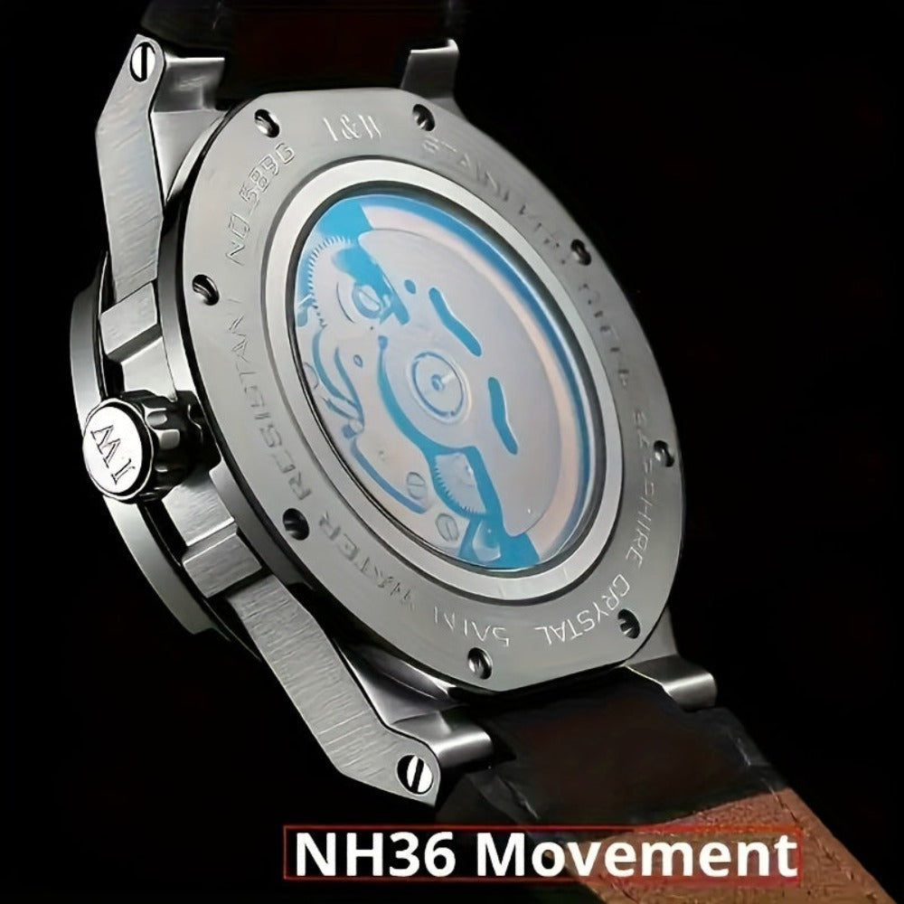 [I&W Carnival] Reloj Mecánico Deportivo de Moda para Hombres, Reloj Impermeable con Espejo de Zafiro Falso Luminoso, Regalos para Vacaciones