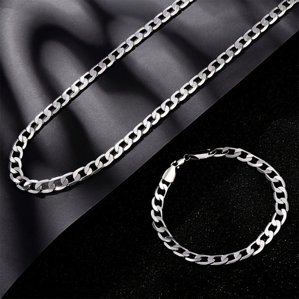 Conjunto de dos piezas de cadena de moda de plata 925, collar y pulsera para hombre, cadena pura para hombre, regalo de San Valentín, regalo del Día del Padre con caja de regalo exquisita incluida