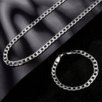 Conjunto de dos piezas de cadena de moda de plata 925, collar y pulsera para hombre, cadena pura para hombre, regalo de San Valentín, regalo del Día del Padre con caja de regalo exquisita incluida