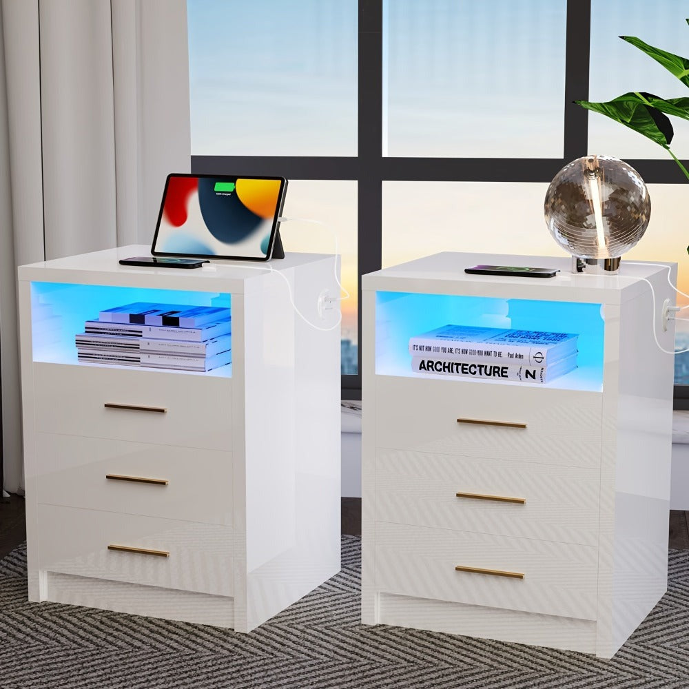 Mesita de noche, cómoda, escritorio de noche con 2/3 cajones de gran capacidad para dormitorio, sala de estar, blanco/negro