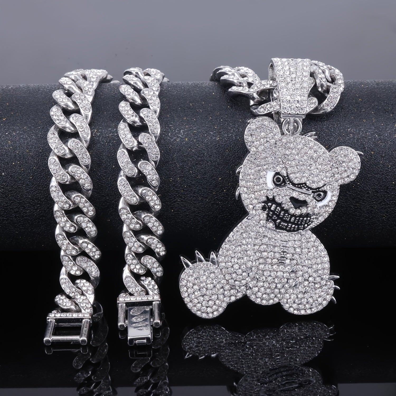 1pc Colgante de Oso Teddy Dominante y Fresco, Acompañado de Collar Cubano de Zirconia Cúbica Sintética de 50cm, Uso Diario Urbano, Joyería Hip-hop, Accesorios para Fiestas, Adecuado para Hombres y Mujeres en Uso Diario y como Regalo
