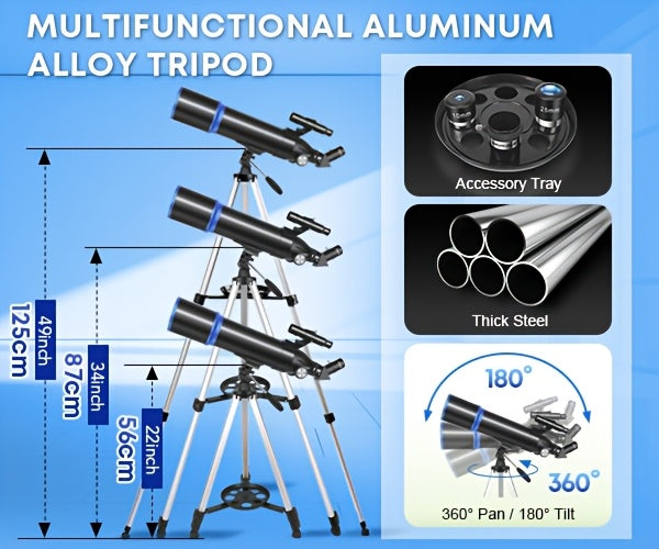 Telescopio refractor de 80 mm para observación de estrellas y luna | diseño funcional