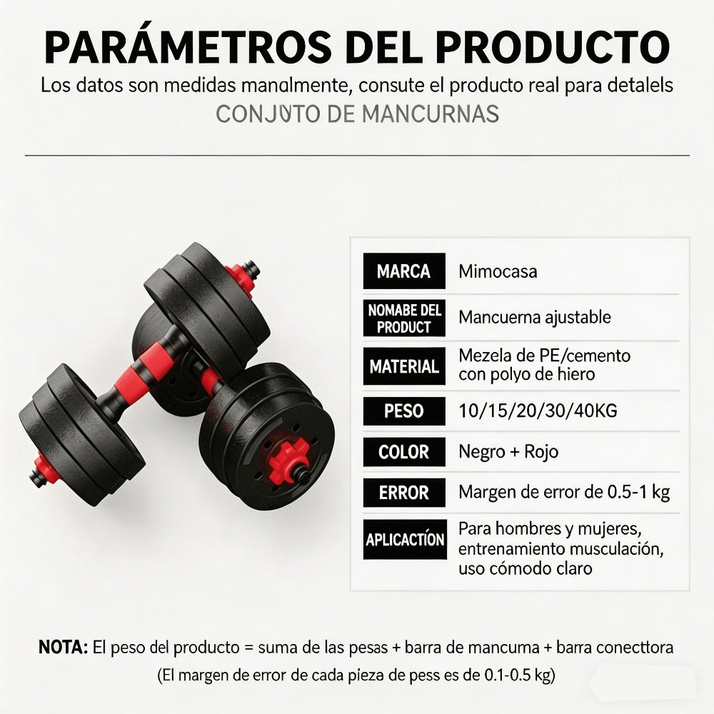 Mancuernas Ajustables de 30 kg, Juego de Pesas con Barra Libremente Combinable con Barras ConexióN, Pesos Fitness para Hombres/Mujeres.