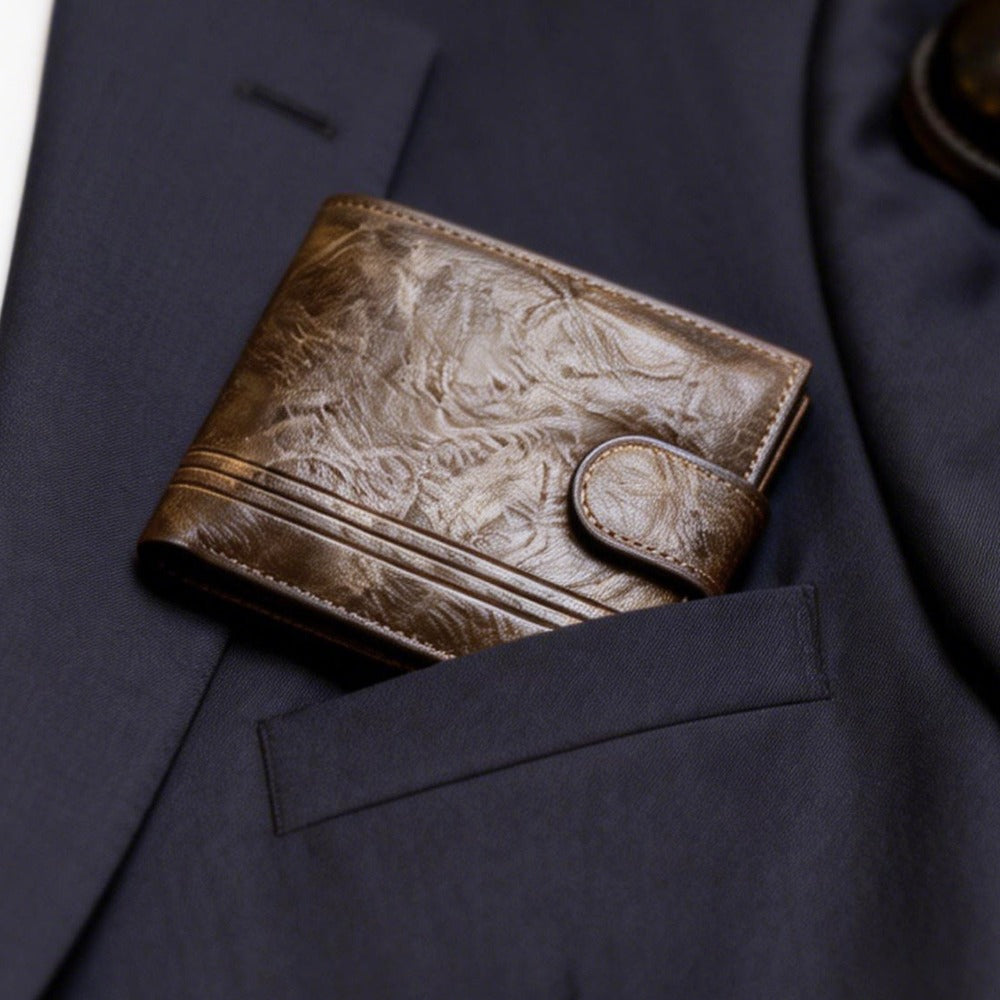 Cartera corta de cuero desgastado retro elegante para hombre – Monedero con cierre a presión y ventana para identificación para desplazamientos diarios, reuniones de negocios y salidas informales