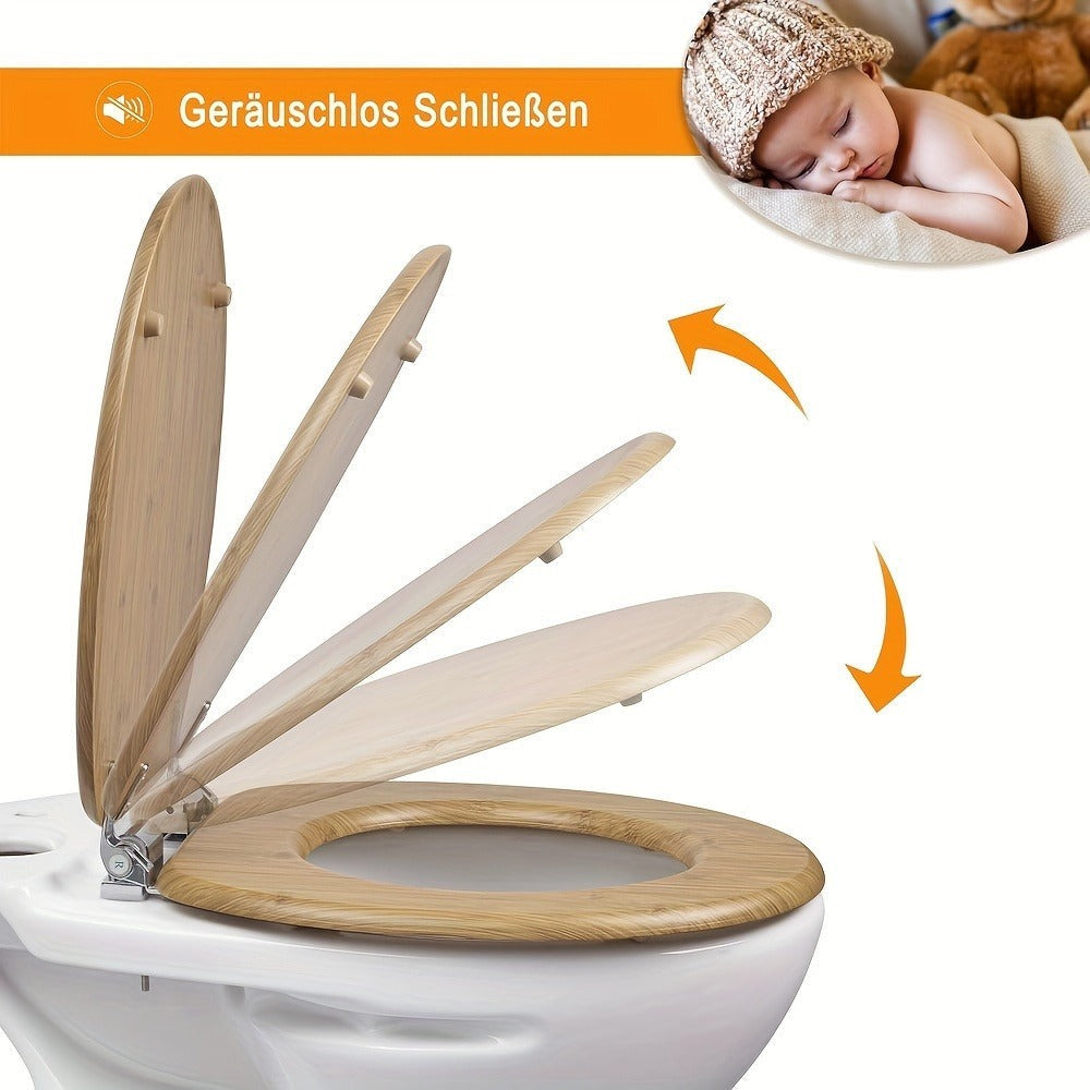 1 unidad de tapa de inodoro de madera con cierre suave, asiento de inodoro, fácil de limpiar, fácil de instalar, MDF, capacidad de carga de 175 kg, forma de O, nota: la color real es más oscuro que la imagen