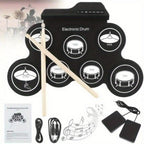 Batería electrónica, 7 pads enrollables, kit de batería midi portátil con altavoz incorporado/pedales/tomacables para auriculares, excelente regalo de vacaciones para principiantes