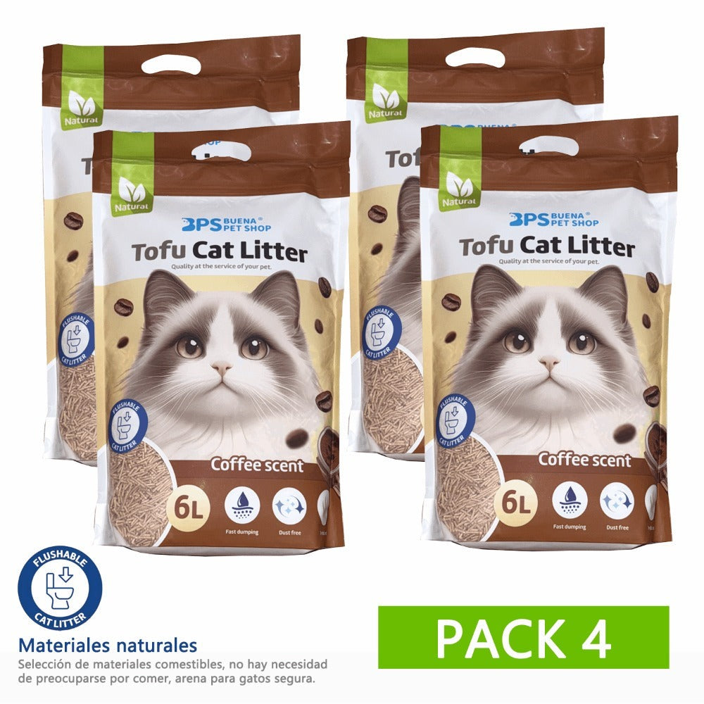 4PCS Arena de Tofu para Gatos aglomera 6L - Sin Polvo Fácil de Aglomerar y Controla Olores -y Segura para Gatitos 2-2.3kg cada bolsa