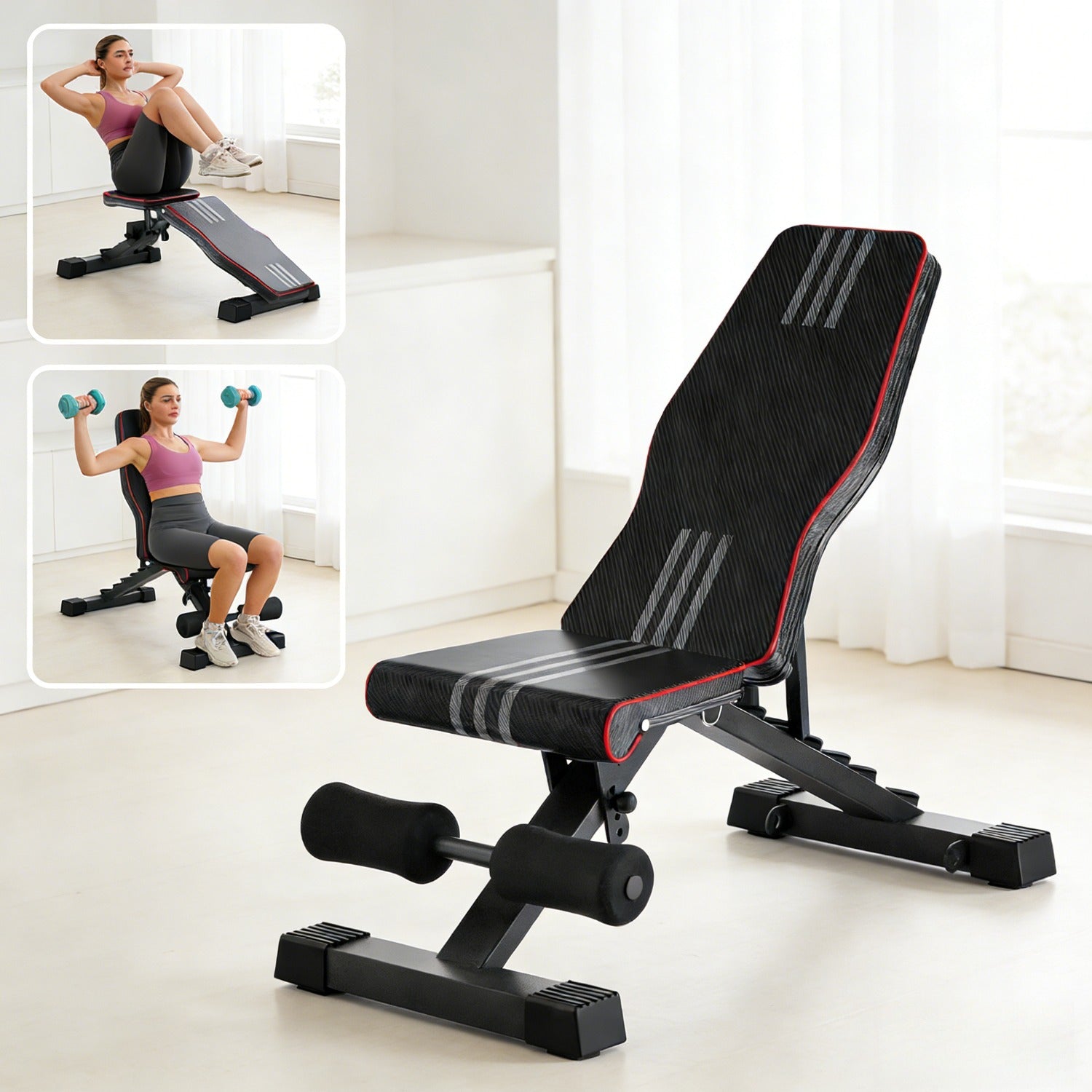 Banco de pesas ajustable para gimnasio en casa - Banco de entrenamiento con pesas plegable con posiciones inclinada, declinada y plana, plegado rápido y ajustes veloces, apto para entrenamiento de fuerza de cuerpo completo, banco compacto para entrenamien