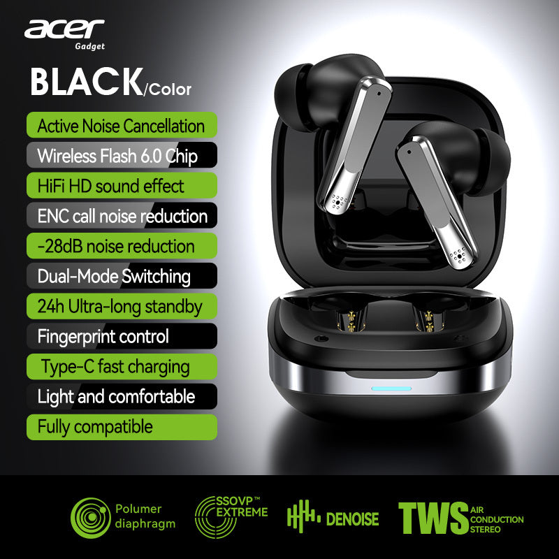Auriculares Bluetooth | Auriculares inalámbricos Acer Ohr646 originales y oficiales, intrauditivos, inalámbricos 6.0 ANC con reducción activa de