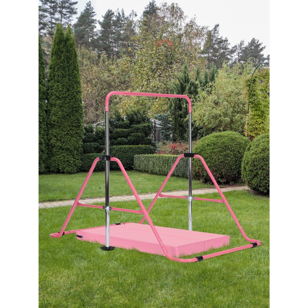 Barra de gimnasia ajustable para entrenamiento en casa, completa con agarres, muñequeras, clavos de suelo y una alfombra de ejercicios