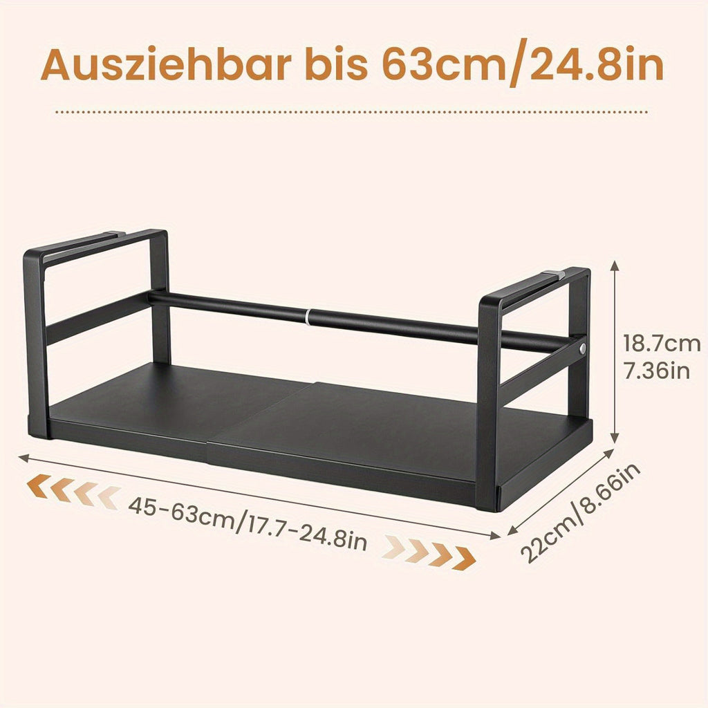 Estante de almacenamiento ajustable para colocar debajo del mueble, organizador de cocina expandible de 45 a 63 cm, estante colgante de metal para especias, frascos, cuencos, organizador que ahorra espacio para cocina, despensa o baño, estantes multiusos