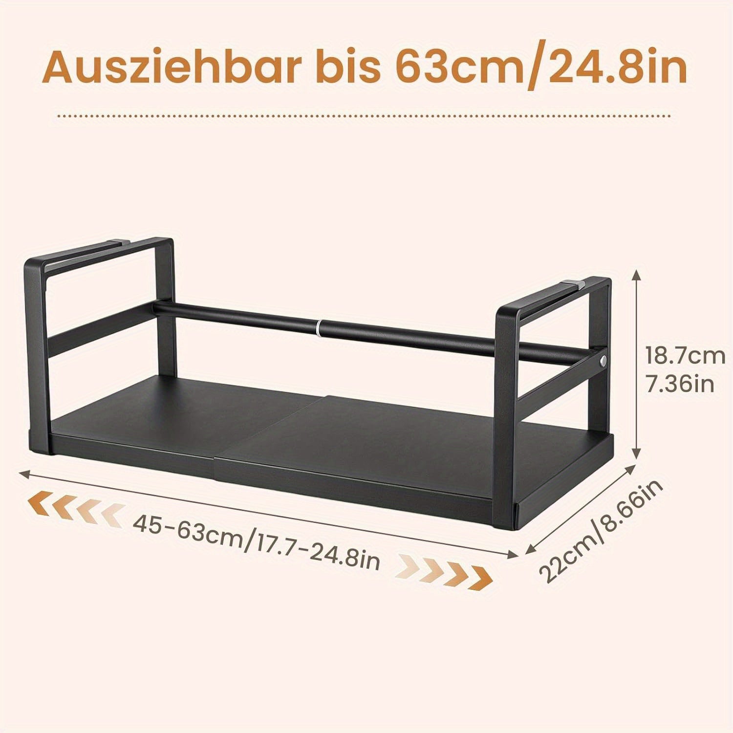 Estante de almacenamiento ajustable para colocar debajo del mueble, organizador de cocina expandible de 45 a 63 cm, estante colgante de metal para especias, frascos, cuencos, organizador que ahorra espacio para cocina, despensa o baño, estantes multiusos