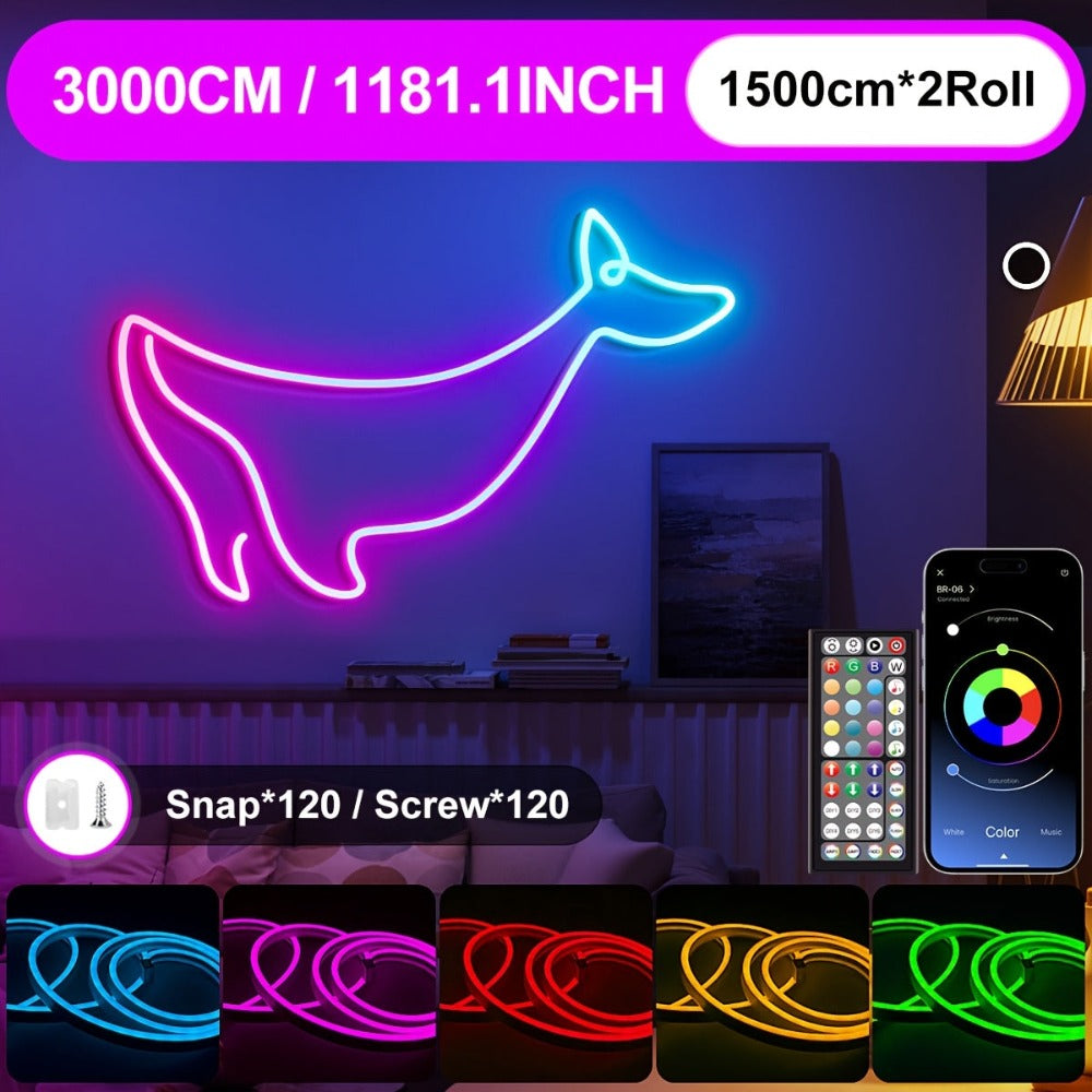 Luces de cuerda neón, luces de cuerda LED flexibles con control de App/Control remoto, luces de cuerda multimodo, luces neón LED RGB, tira de luz neón LED para juegos con sincronización de música para decoración de dormitorio