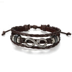 Pulsera de Cuero PU Trenzado con Símbolo Infinito para Hombres y Mujeres - Brazalete en Forma Infinity, Estilo y Blanco Regalo Joyería Unisex Para Boda/Aniversario/Accesorio Punk (Sin Metal, Uso Todo el Año)