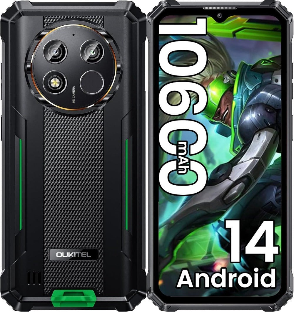 OUKITEL WP28E (2024) Móvil - 16GB RAM+64GB ROM (TF 1TB) Teléfono Movil Android 14 10600mAh, Movil 6.52 HD Pulgadas, Cámara 13MP+ 5MP, 4G Dual SIM/OTG/IP68/IP69K/GPS/NFC