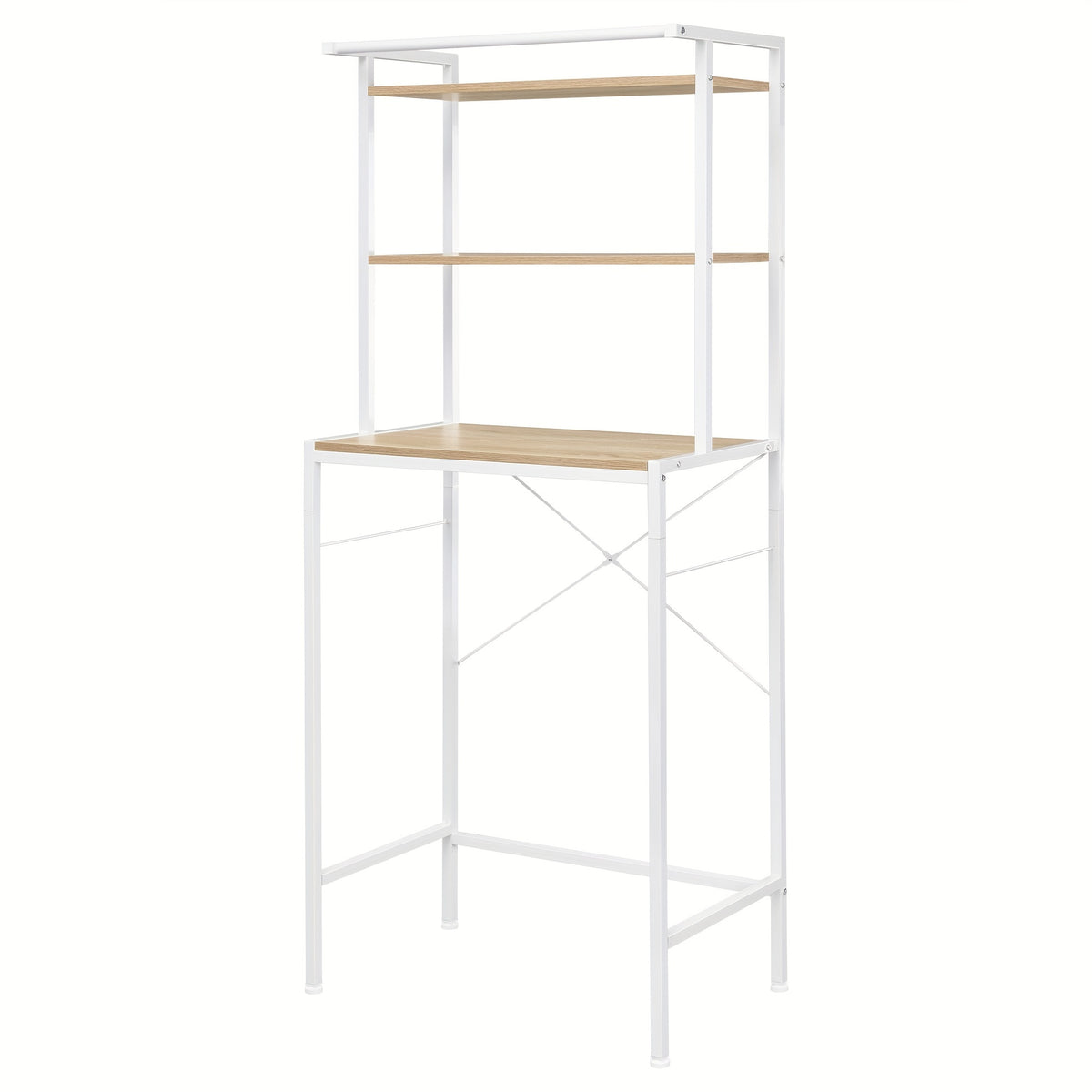 1pc Estante para Lavadora, Estante WC sobre la Lavadora, Armario de Lavadora, Armario de Baño, 3 Estantes, Toallero, Material Metal y Madera, 67x162x40cm variant image