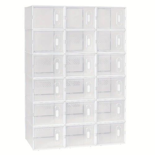 1pc Zapatero, con 18 Cajas Apilables para Zapatos, Sistema de Estantes para Zapatero con Cierre Magnético, Estante de Plástico DIY, 25x19x35cm, Blanco Transparente detail image