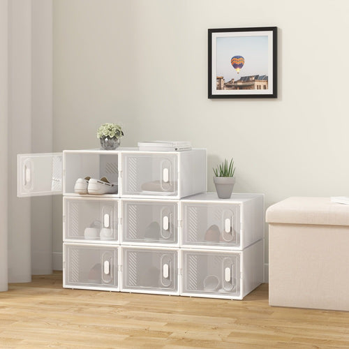 1pc Zapatero, con 18 Cajas Apilables para Zapatos, Sistema de Estantes para Zapatero con Cierre Magnético, Estante de Plástico DIY, 25x19x35cm, Blanco Transparente product image