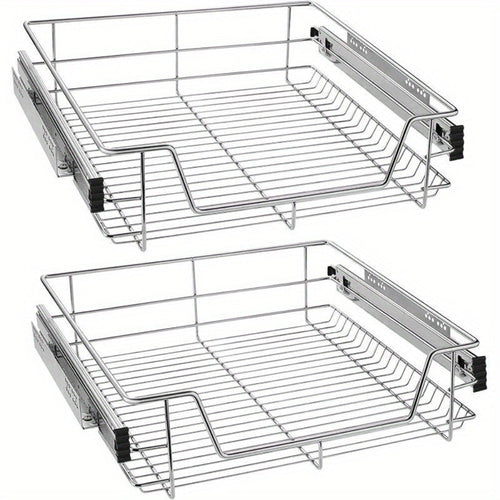 2 cajones telescópicos para cajones de cocina para estantes de cocina Plata Acero inoxidable macizo Tirador para armario extraíble Armario de cocina product image