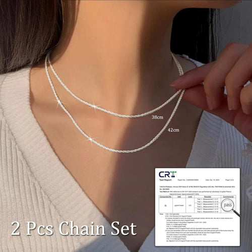 2 collares de plata 925 para mujer - Collar apilable ajustable con cadena de Singapur en capas - Cadena de cuerda cortada brillante variant image