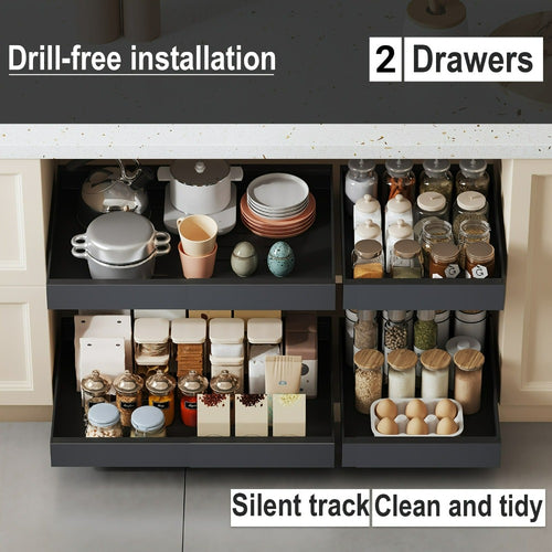 2 Paquetes de Cajones Extensibles para Gabinetes de Cocina, Juego de 2 Estantes Deslizantes de Almacenamiento, Cestas Extraíbles para Fregadero Sin Taladro, Estantes de Gabinete de Fácil Acceso, Adecuados para Baños y Lavanderías, Organizad