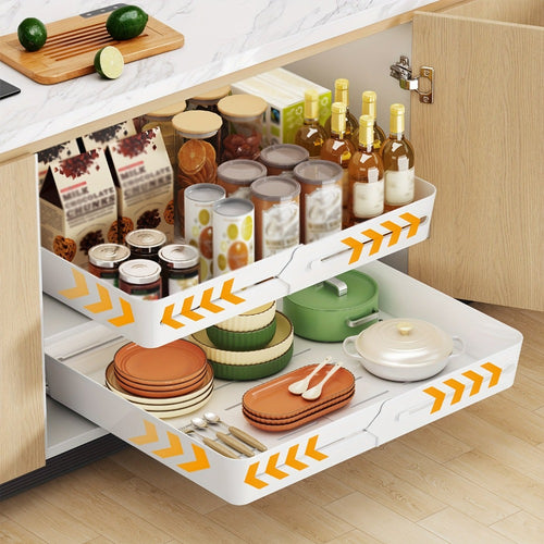 2 piezas/1 pieza Cajón de cocina expandible, estante telescópico de plástico con adhesivo, organizador de gabinete expandible, gabinete de cajón telescópico extraíble, utilizado para la organización del cuarto de utensilios de cocina, ancho
