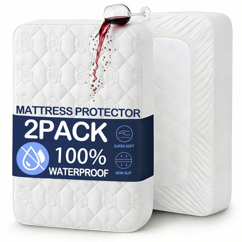 2 protectores de colchón impermeables - Ropa de cama lujosamente cómoda y suave, sábana ajustable transpirable de bolsillo profundo, se adapta a la mayoría de los colchones, silenciosa, resistente al polvo y a las manchas, color aleatorio