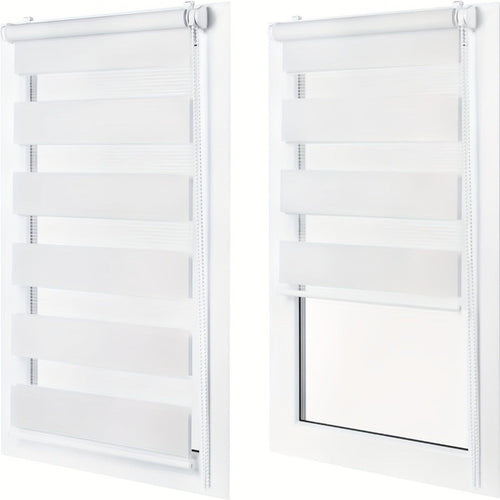 2 unidades de persianas enrollables dobles blancas, cortinas dobles de protección solar, persianas enrollables de cebra, sin perforación con fijación de abrazaderas, translúcidas, opacas, regulación de la luz, decoración del hogar, cortinas