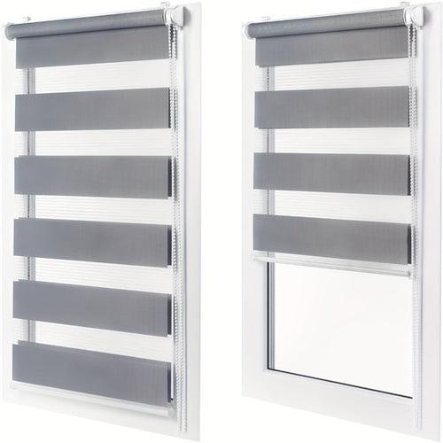 2 unidades de persianas enrollables dobles grises, cortinas dobles de protección solar, persianas enrollables de cebra, sin perforación con fijación de abrazaderas, translúcidas, opacas, regulación de la luz, decoración del hogar, cortinas