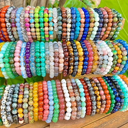 20 pulseras de piedra natural, pulseras de cuentas de piedra artificial de color aleatorio para mujeres y hombres, pulseras elásticas de cuentas redondas de 8 mm, pulseras naturales, regalo de cumpleaños, pulseras para mujer, pulseras para 