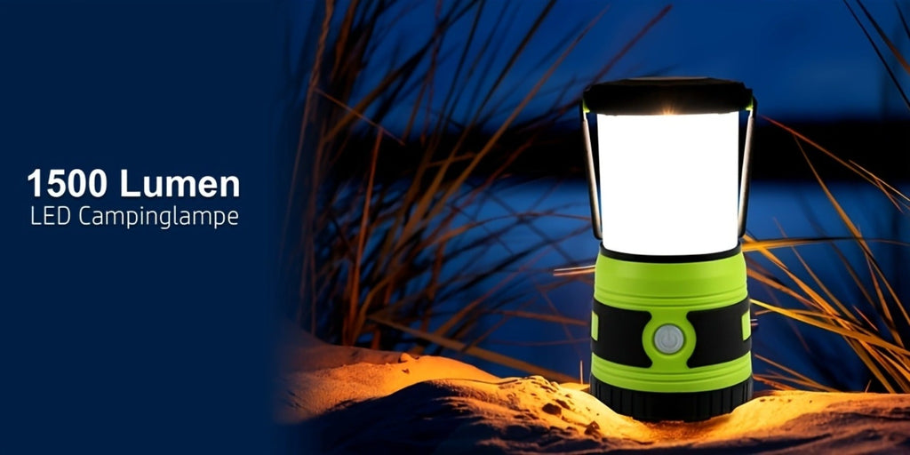 Una linterna portátil que ofrece 1500 lúmenes, con cuatro modos de iluminación, un reflector ajustable y diseñada como una luz de emergencia a pilas ideal para balcones, patios de pared, jardines y cortes de energía, pero no incluye una batería.