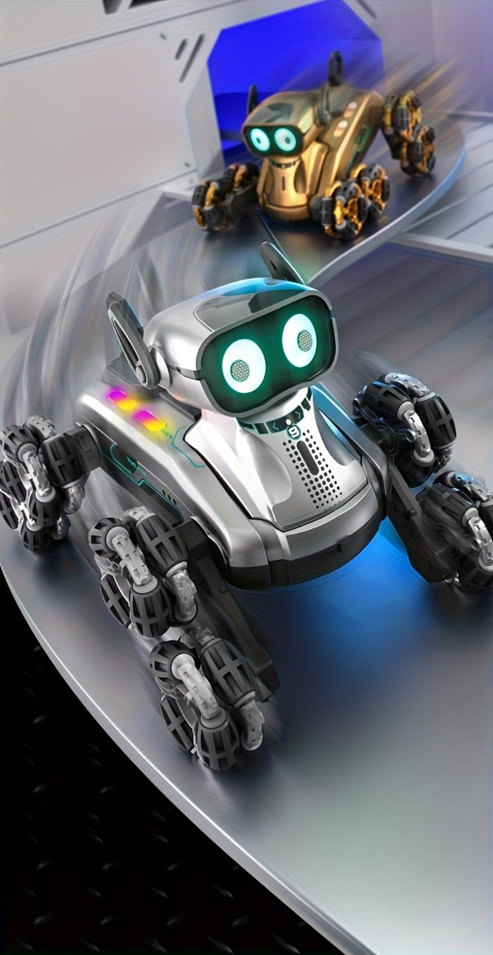 Robot Perro Espacial Mecánico más Nuevo de 2025 con Control Remoto y Tracción en 8 Ruedas, Apto para Fiestas, Espectáculos de Acrobacias - Juguete de Robot de Plástico Duradero, Mascota Electrónica para Juego al Aire Libre, Construcción Robusta, Acrobacia