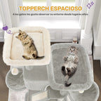 Árbol para Gatos de 185 cm, Torre Grande para Gatos de Interior, Mueble para Gatos con 2 Plataformas, 3 Condominios, 6 Postes para Rascar, 2 Cestas, Pompones y Cojín Lavable