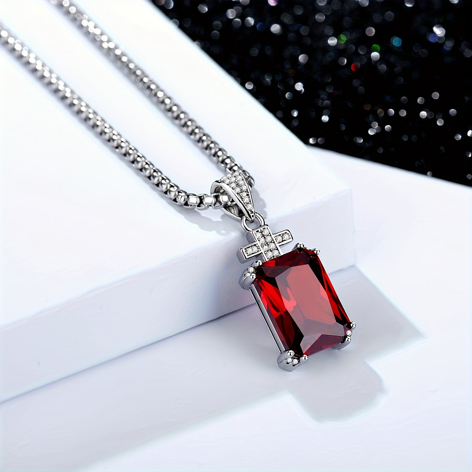 Collar de cruz prémium para hombre | Colgante de circonita cúbica sintética tallada de 17.5 quilates | Cadena de acero inoxidable 304L de 60.96 cm | Regalo de lujo para él