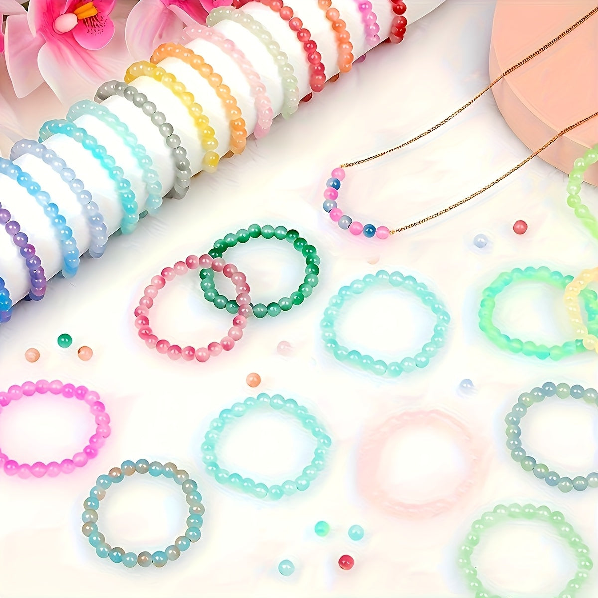 Kit de 24 piezas para hacer joyas con cuentas de cristal, cuentas redondas de colores mixtos, materiales de bricolaje para pulseras, collares y aretes, cuentas no tóxicas que cumplen con RSL aptas para principiantes, incluye hilo elástico y herramientas,