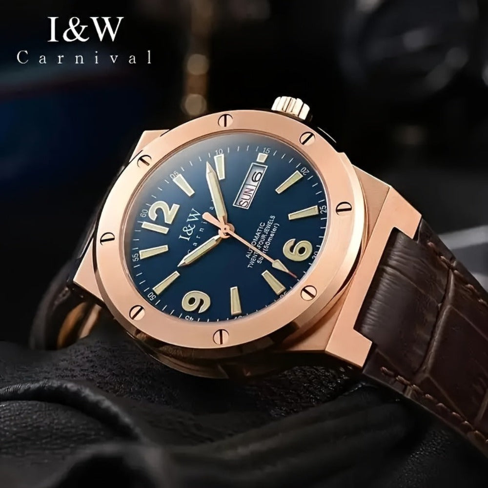 [I&W Carnival] Reloj Mecánico Deportivo de Moda para Hombres, Reloj Impermeable con Espejo de Zafiro Falso Luminoso, Regalos para Vacaciones