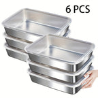 Juego de 6 recipientes de acero inoxidable para alimentos, apilables con tapas, aptos para microondas, con tapa abatible, cuadrados, adecuados para ensaladas, frutas, almacenamiento de alimentos, organizador de cocina, conservación de la frescura en el re