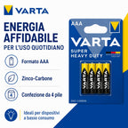 Caja de 12 pailas de 4 pilas AAA VARTA Super Heavy Duty de zinc-carbón de 1.5V R03 para controles remotos y relojes