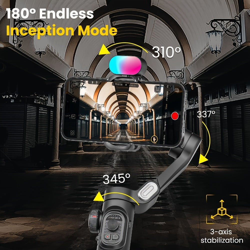 Estabilizador cardán AOCHUAN en forma de 7 de 3 ejes para smartphone, aplicación AOCHUAN, antivibración, enfoque/zoom de precisión, seguimiento de rostro/objeto, varilla plegable extensible de 73 cm, luz RGB, múltiples modos de fotografía, adecuado para v
